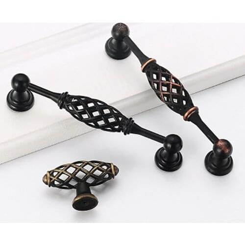 5pcs Black Birdcage Door Handle Antique Furniture Knobs and Handles for Kitchen Cabinets Vintage Closet Handle Drawer Pull