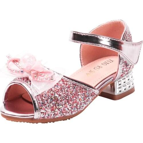 Kids girls princess sandals shoes fashion fish mouth hollow sandals summer children girls shoes small high-heeled party sandals