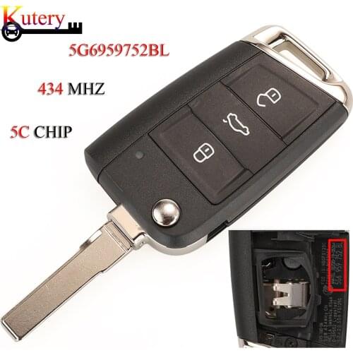 Kutery Keyless-Go Remote Car Key For VW Volkswagan Seat Golf7 MK7 Touran Polo Tiguan 3Buttons 434Mhz 5C Chip 5G6959752BL