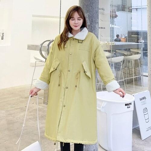 Wool Liner X-long Womens Winter Jackets Solid Oversized Thick Coat Ladies Turn Down Collar Cotton Padded Casual Female Parkas