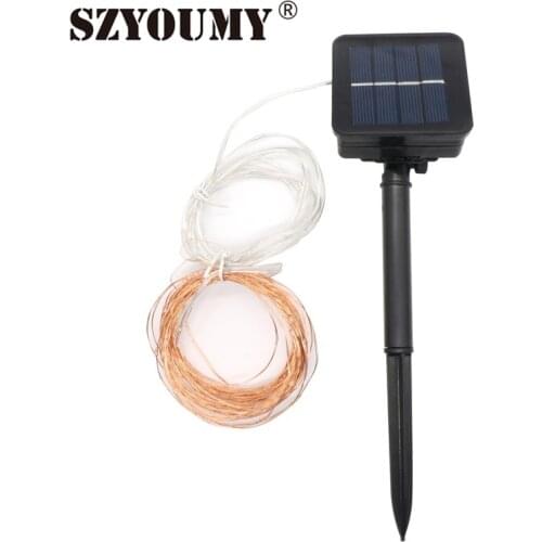 SZYOUMY 10M 100 Leds Solar Fairy String Lights Outdoor Waterproof Copper Wire Holiday Lighting For Christmas Decoration