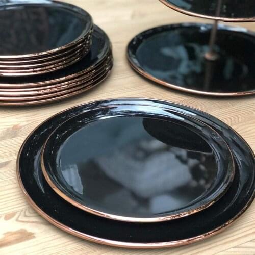 Glore Black Rose Gold 6 Piece Cake Plate Set