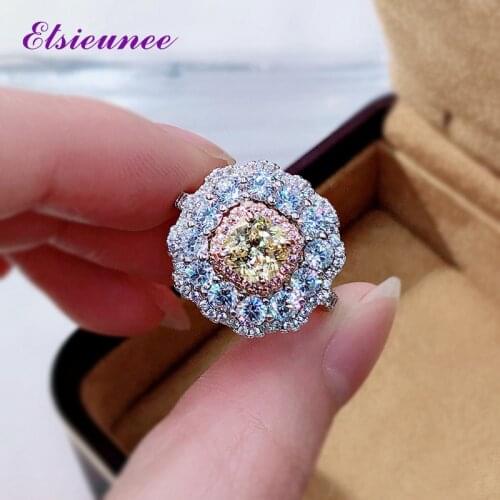 ELISIEUNEE Top Quality Solid 925 Silver 2ct Citrine High Carbon Diamond Gemstone Wedding Engagement Rings for Women Wholesale