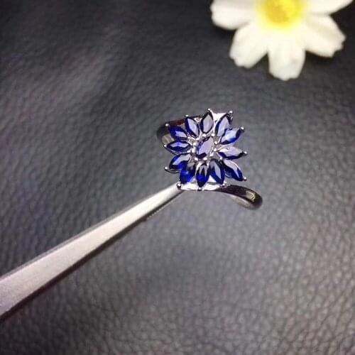 Flower Type Natural real blue sapphire ring 925 sterling silver Fine handworked jewelry Finger rings