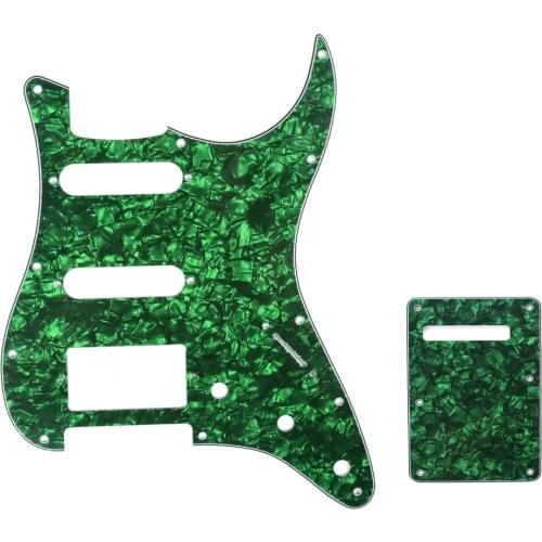 Musiclily SSH 11 Hole Strat Guitar Pickguard and BackPlate Set for Fender USA/Mexican Standard Strat Style, 4Ply Green Pearl
