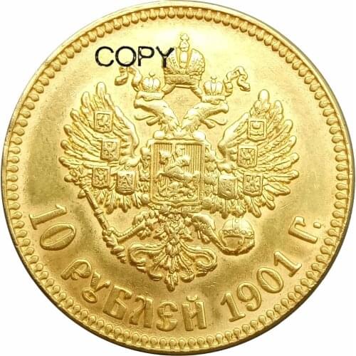 RUSSIE 10 Roubles Nicolas II 1901 24k Gold Plated Copy Coins