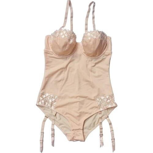 Skin Black Plus Size Embroidery Polka Dot Women Sexy Bodysuit with Belts Female Underwear Metal Clips Lingerie SH033