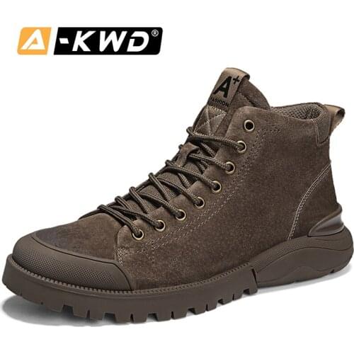 Retro Work Shoes Fashion Waterproof Boots Men High Tops Sneakers Men Genuine Leather Men’s Shoes Chausure Homme Khaki Men Boots