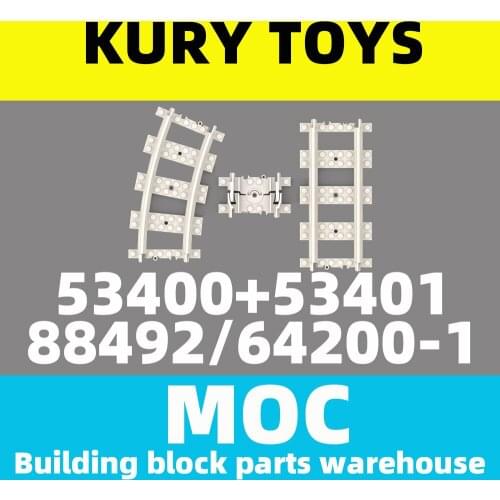 Kury Toys DIY MOC For 53400+53401+88492/64200 Building block parts For Train, Track Plastic (RC Trains) Curve+Straight