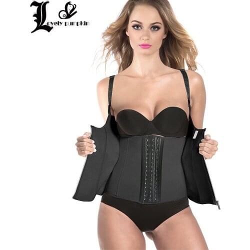 Lovely pumpkin Women Waist Trainer Push Up Vest Tummy Belly Girdle Body Shaper Waist Cincher Corset Zipper Vest Plus L021