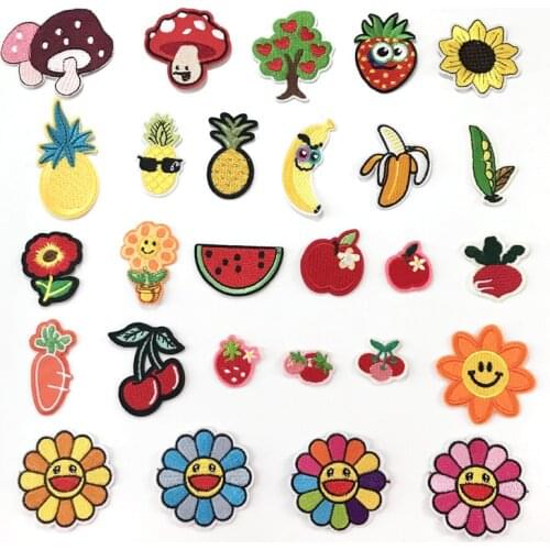 Cute lovely fruits flowers vegetables patches Embroidered Stickers Iron on for Jacket Jeans Decoration childrens bag hat patch