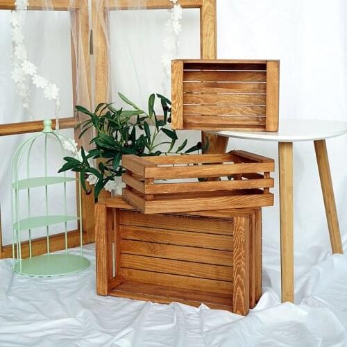 Vintage Style Multi-Function Wooden Storage Box Retro Wedding Decor Cake/Desserts Display Plate Breads/Fruits Storage Baskets