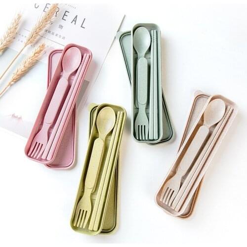 Japan and South Korea wheat straw spoon fork chopsticks three-piece childrens portable tableware outdoor travel tableware set