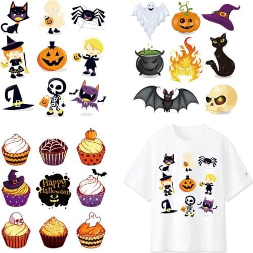 Halloween Party Pumpkin Food Pumpkin Head Iron-on Clothes Patches Heat Transfers Vinyl Patch Boy Girl DIY Clothing Sticker F