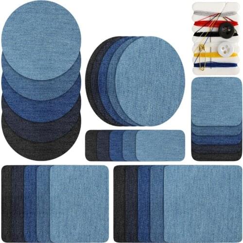 5PCS Denim Patches Heat Transfers Iron On Sew On Repair Jeans Elbow Knee Back Patch For Clothes Stickers Decorative Appliques