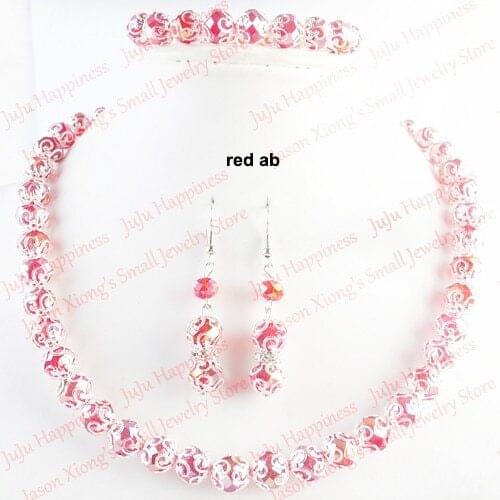 One set Handmade Red AB Crystal Glass Beads Jewelry Set Necklace,Earring and Bracelet 238