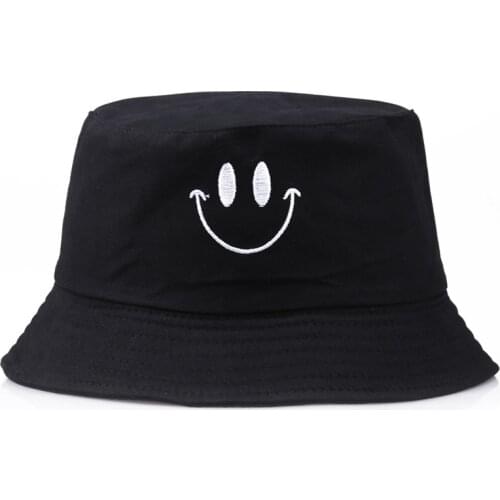 New Smile Face Embroidery Bucket Hat Solid Cotton Summer Panama hat for Man Women Visor Lovers Sun Fishing Hat