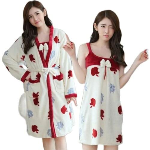 3811-15Pajamas Winter Two-Piece Flannel Pajamas Women Autumn And Winter Long-Sleeved Nightgown Suspenders Sexy Home Service