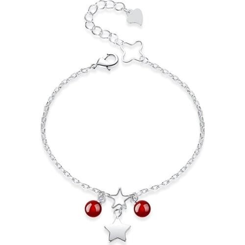 925 Sterling Silver Romantic Lovely Fashion Female Handmade Jewelry Lovely Peral Pentagram Bracelet