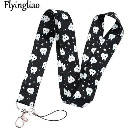 Dental Care Dentists Teeth Lanyard Keys Phone Holder Funny Neck Strap With Keyring ID Card DIY Animal webbings ribbons Hang Rope