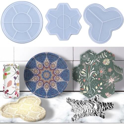 Silicone Mold Polygon Plate Coaster Epoxy Flower Tray Cup Mat Casting Silicone Mould DIY Crafts Home Decor Making