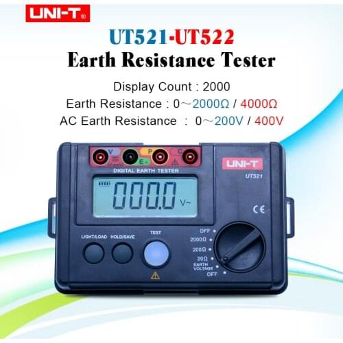 UNI-T UT521 UT522 Digital Earth Ground Resistance tester 0-2000/0-4000ohm resistance meter with LCD backlight display