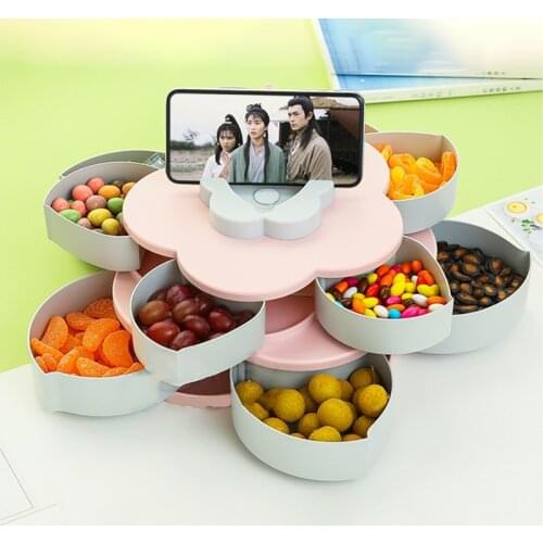 Rotating Petal Candy Box 2-layer Snack Tray Case Nut Storage Box Rotation Dried Fruit Fruit Plate Wedding Home Organizer Storage
