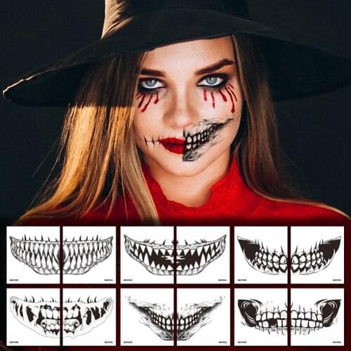 5pcs Halloween Temporary Tattoo Stickers Face Makeup Decals Non-toxic Waterproof Teeth Tattoo Stickers Face Arms Shoulders Legs