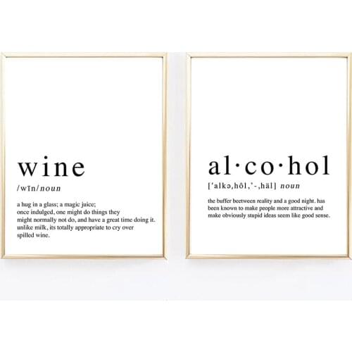Funny Canvas Painting Alcohol And Wine Definition Quote Posters Prints Bedroom Black White Wall Art Kitchen Home Decor No Frame