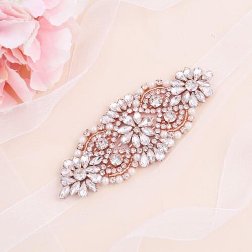 SESTHFAR Pearls Wedding Belt Rose Gold Crystal Bridal Belt Rhinestones Wedding Sash For Bride Bridesmaid Dresses Accessories
