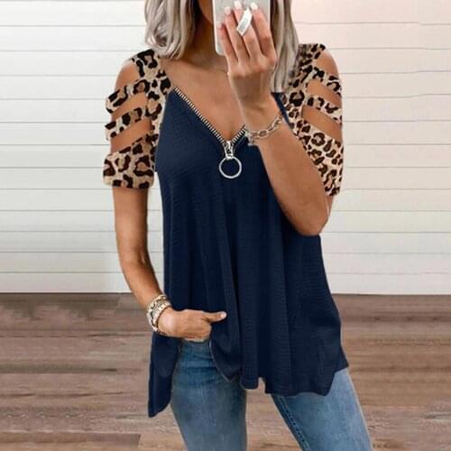 Women Tshirt With Leopard Print Cold Shoulder Shirts For Teenage Girls Sexy Top Sleeve Camisetas De Mujer Para Verano Sexy Топ
