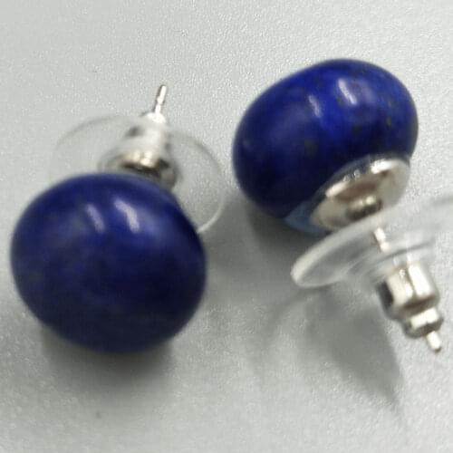 Free Shipping Women Fashion Jewelry 12mm Natural Lapis Lazuli Round Beads Stud Earrings C5217