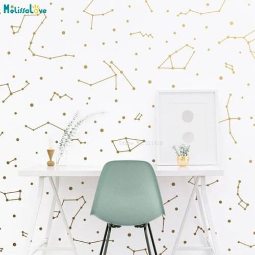 Gold 18 Constellations and Dots Wall Stickers Kids Room Decoration Living Bedroom Exquisite Nursery Decals Removable YT5070