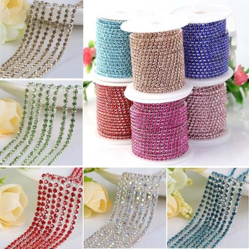 1 Meter 23 Colors SS6 SS8 SS10 SS12 High Density Silver Base Claw Cystal Rhinestone Trim Close Cup Chain Sew On Glue on Trim