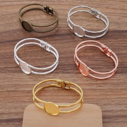 10pcs Bracelet Bases Settings with Round Smooth Bezel Resin Caobochons Spring Metal Open Cuff Punk Bangle DIY Findings