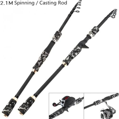 2.1m Carbon Fiber Lure Fishing Rod Spinning / Casting Rod 6 Section Telescopic Ultra Light Travel Fishing Pole Lure Tackle