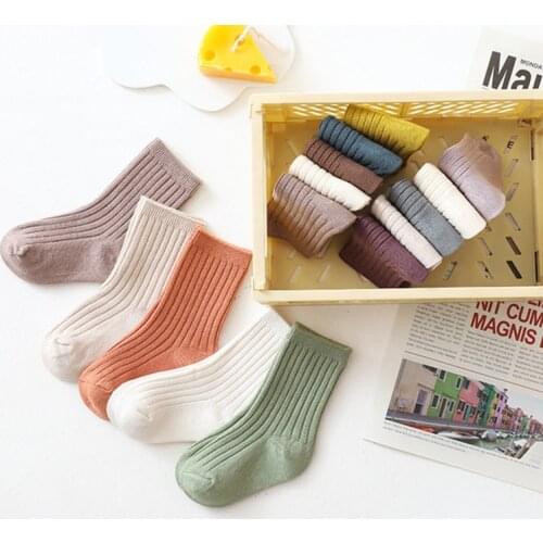 5 Pairs/lot Children Socks for Girls Cotton Solid Color Kids Boys Socks Spring Double Needle in Tube Baby Infant Socks
