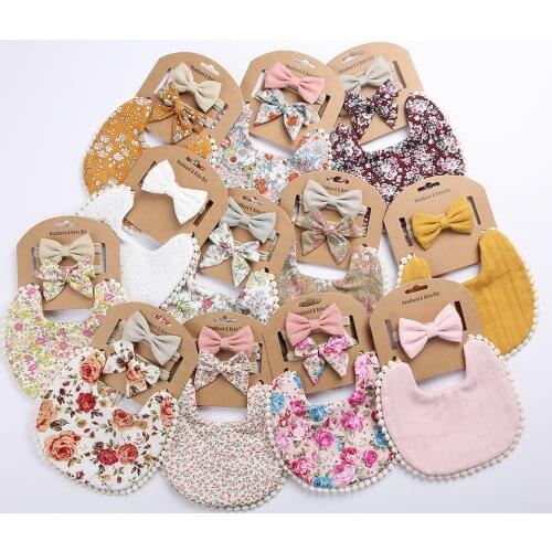6Sets/Lot Baby Tassel Saliva Towel Baby Bibs Headbands Floral Vintage Scarf Bandana Double Side Toddler Saliva Towel Burp Cloth