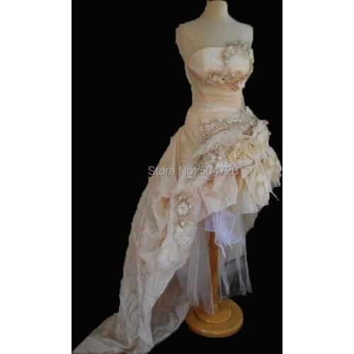 Tailored!Elegant Champagne Tulle Flowers Theatre Duchess Queen Princess Vintage Costumes Theatre Civil war Gown dress HL-518