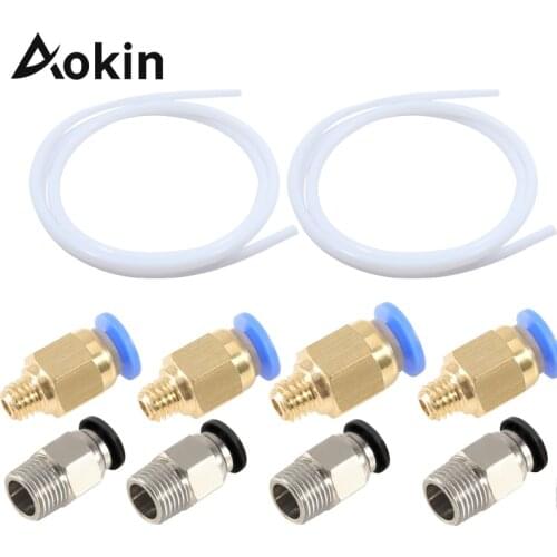 Aokin 2PCS Throat Tube PTFE 2M with 4PCS PC4-M6 Fitting + 4PCS PC4-M10 Fitting Connector for 3D Printer 1.75mm Filament