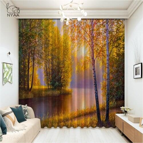 Birch Trees In The Forest Summertime Wildlife Nature 3D Room Curtain Window Curtain Cafe Curtains For Living Room Micro Shading