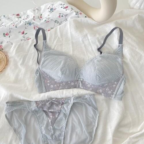 Girls bralette with panty small breasts gather collect breast feeding wirefree underwear womens suit summer thin lingerie set
