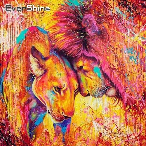 EverShine 5D Diamond Painting Animals Full Square Diamond Embroidery Rhinestones Lion Cross Stitch Diamond Mosaic Full Display