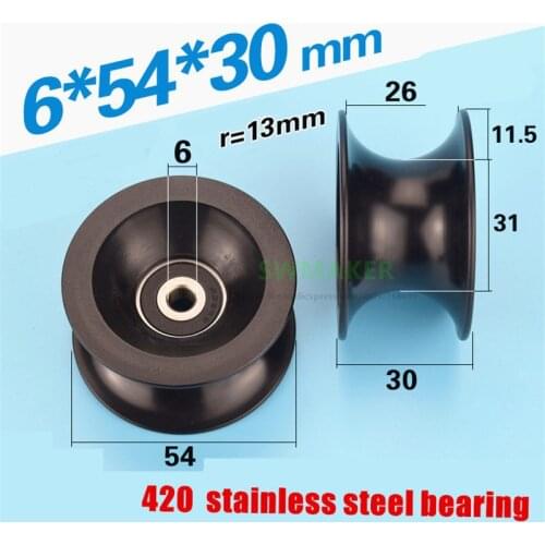 6*54*30mm 25mm diameter track, groove U roller, plastic 636 stainless steel bearing, pulley plastic guide wheel