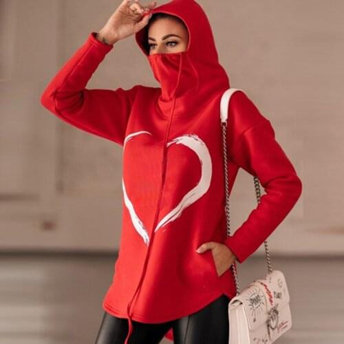 Harajuku Heart Print Hoodies Women Long Sleeve O Neck Loose Hoodie 2021 Autumn Winter Hoodies Female Sweatshirt