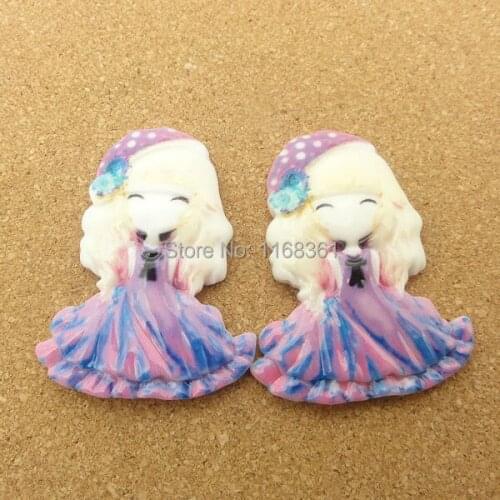 Flat back resin simulation purple skirt pretty girl 39mm Cabochons Scrapbook for DIY phone case decoration C116-5