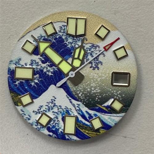 For NH35A calendar luminous Square nail literal hand combination dial green luminous hand surface diameter 28.5mm for nh35 dial