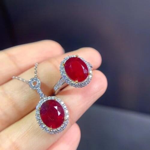 Natural Ruby Gemstones Diamonds Small Pendant Necklaces Rings Jewelry Sets for Women jewelry