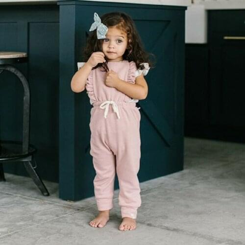 Toddler Kid Baby Girl Solid Sleeveless Ruffle Bib Pants Romper Overalls Cotton Summer Casual Outfits Clothes