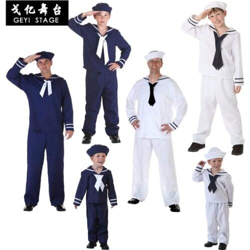 Cosplay sailors suit role play sailors suit classic blue white navy suit parent child hat suit